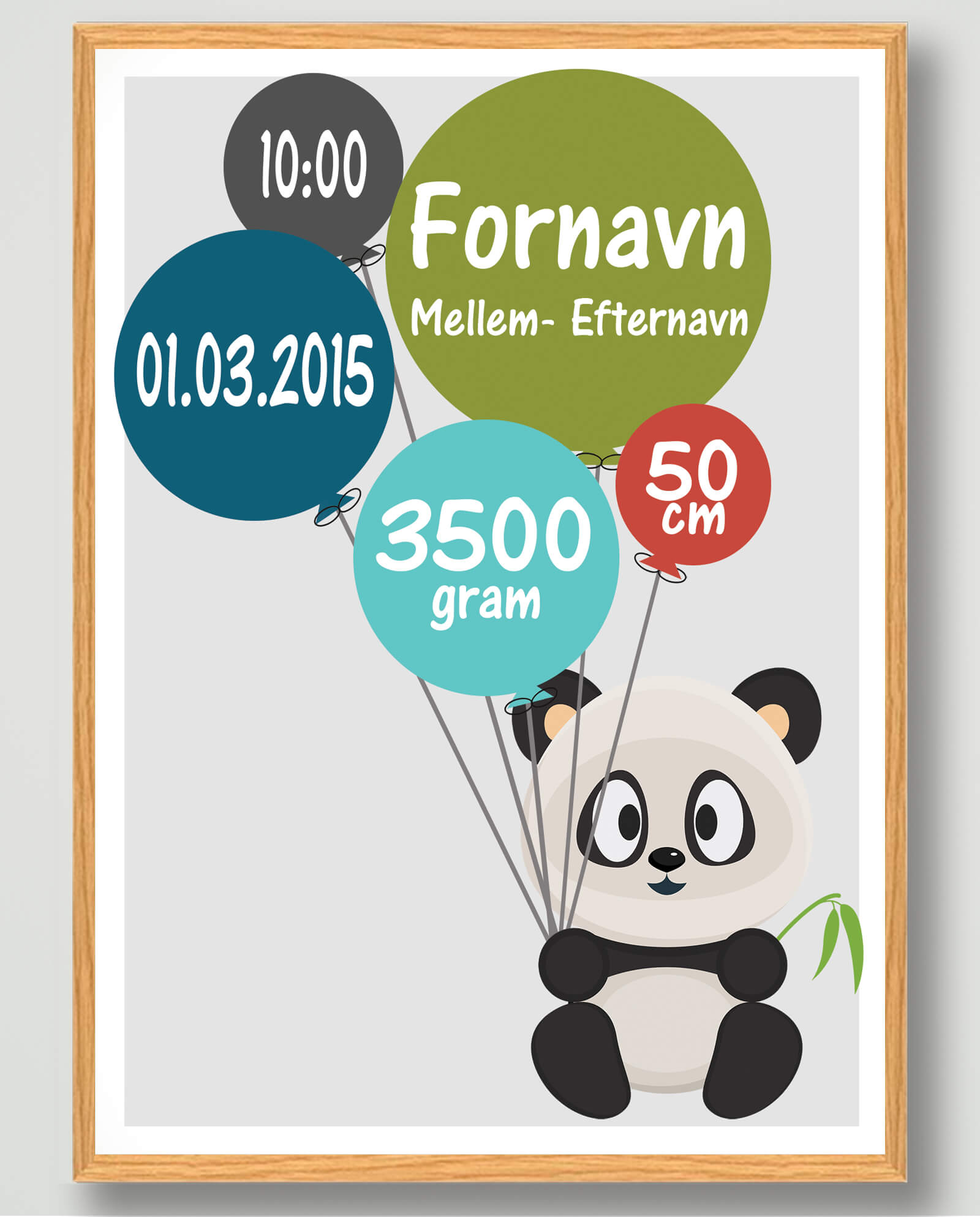 Sød Fødselsplakat med Panda - Fødselstavle til Børn