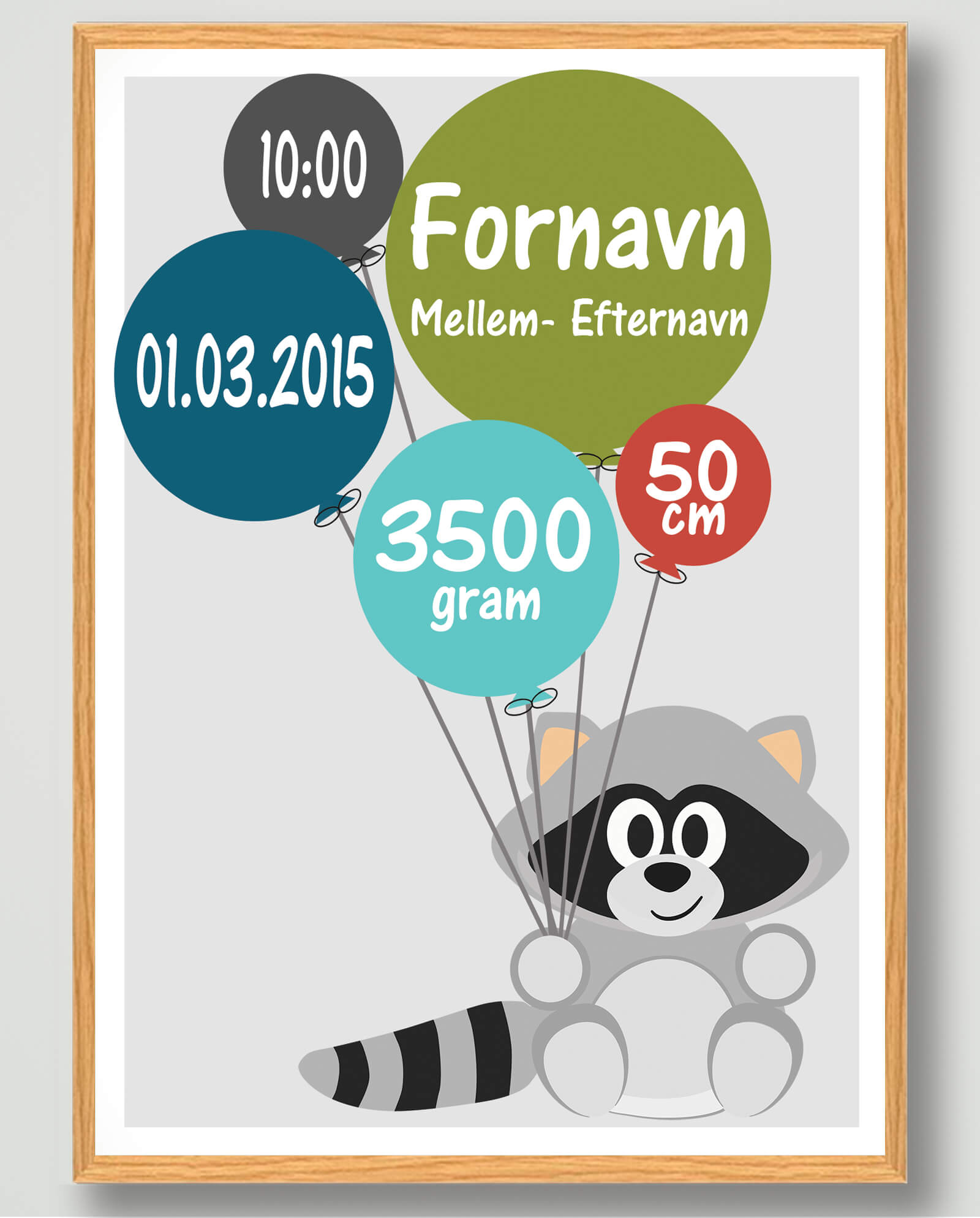 Sød Fødselsplakat med Vaskebjørn - Perfekt Gaveidé!