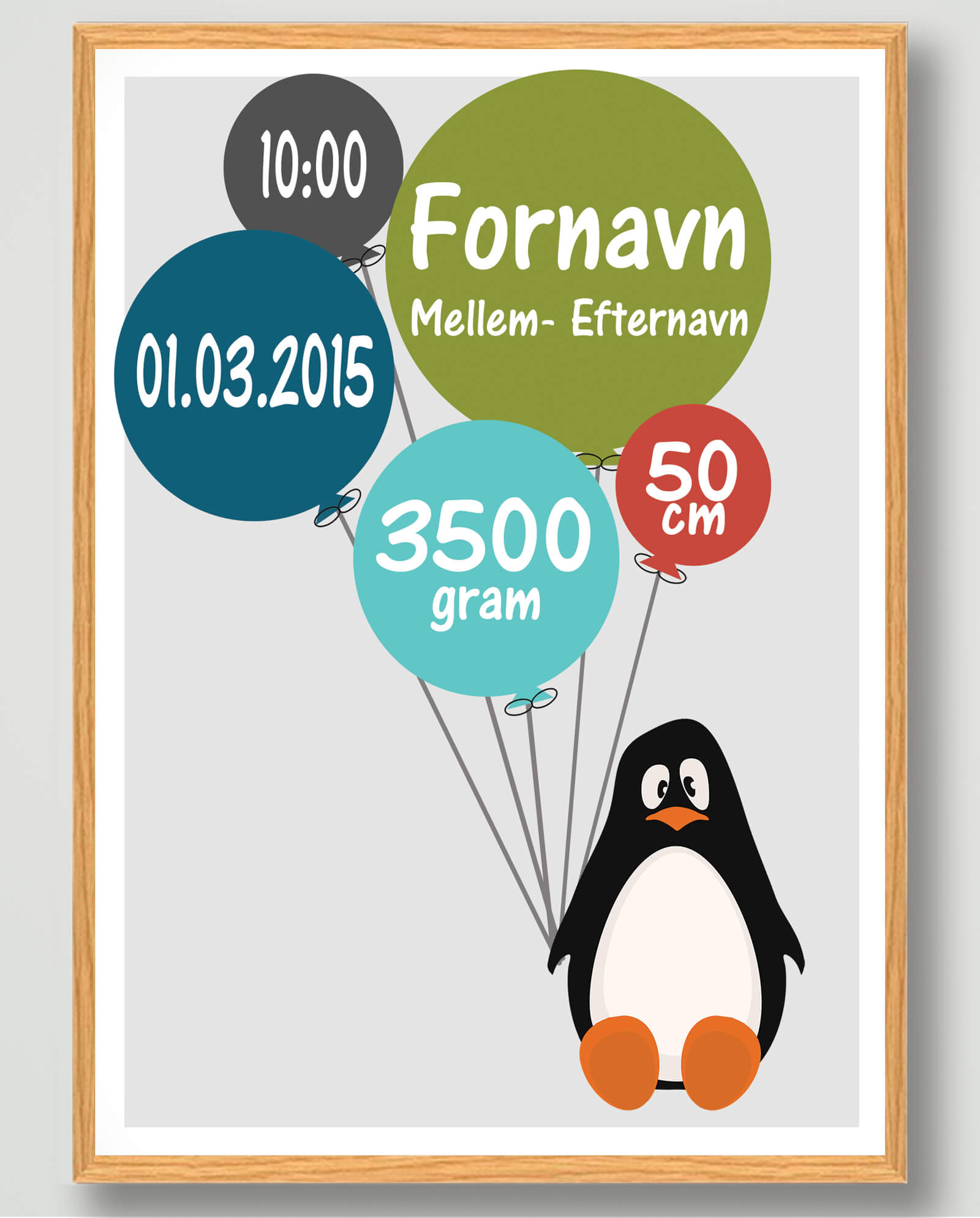 Fødselsplakat med Pingvin - Sød Fødselstavle