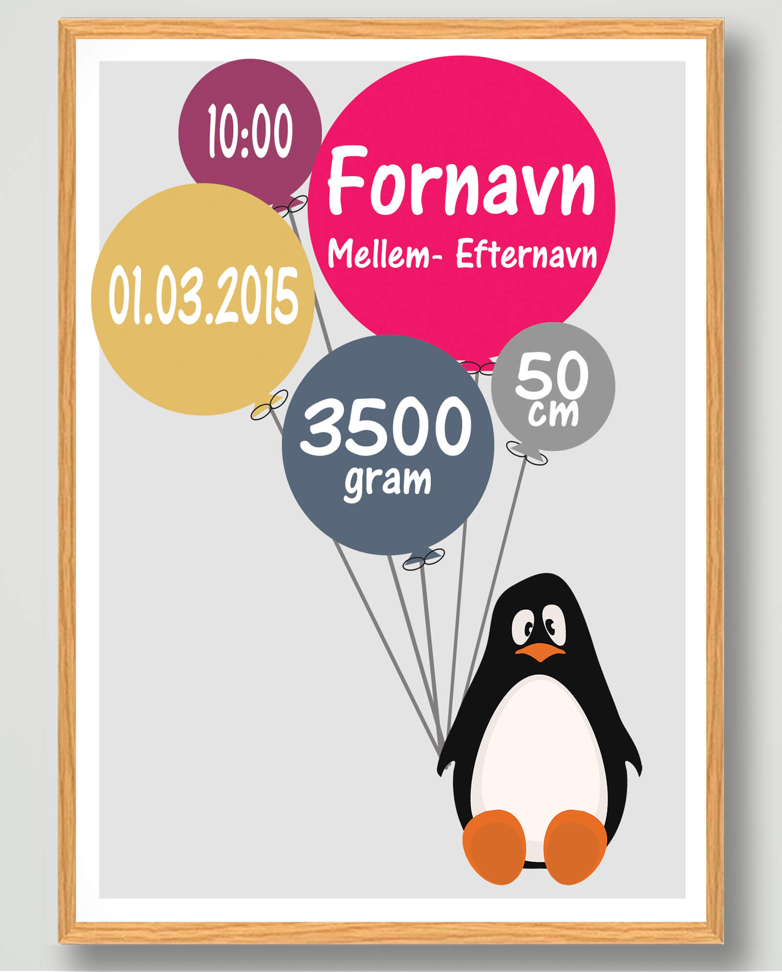 Fødselsplakat med Pingvin - Unik gaveidé til nyfødte
