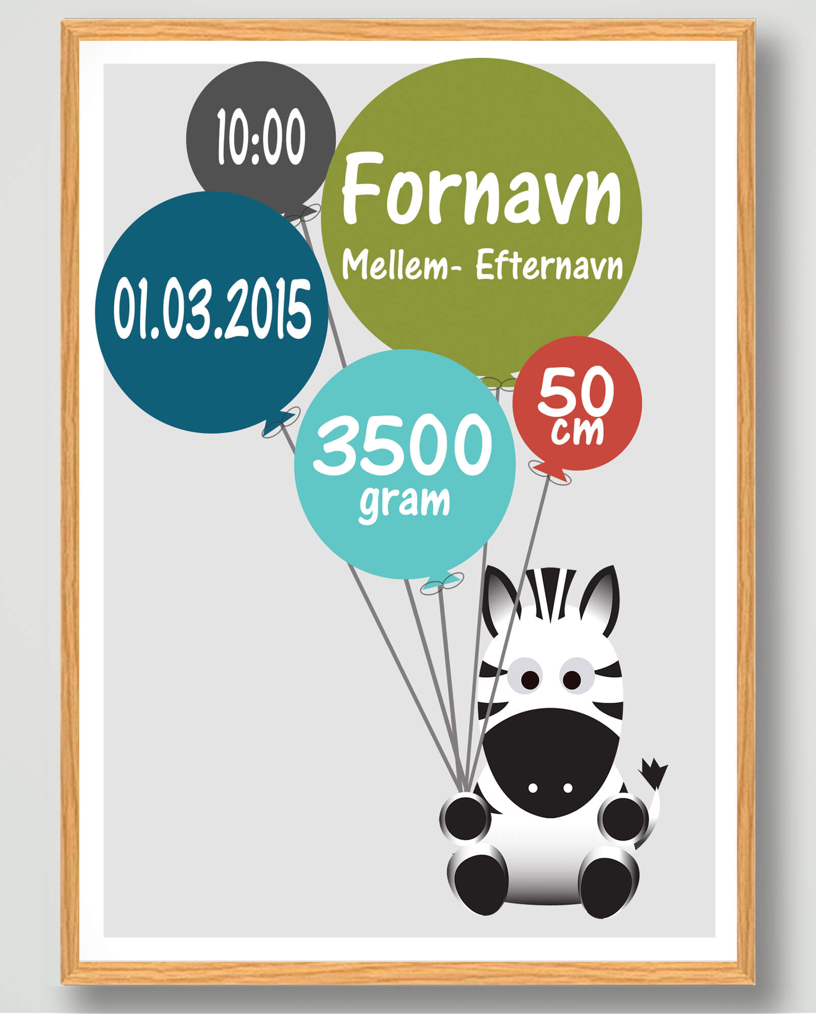 Fødselsplakat med Zebra - Ideel til babyværelset!