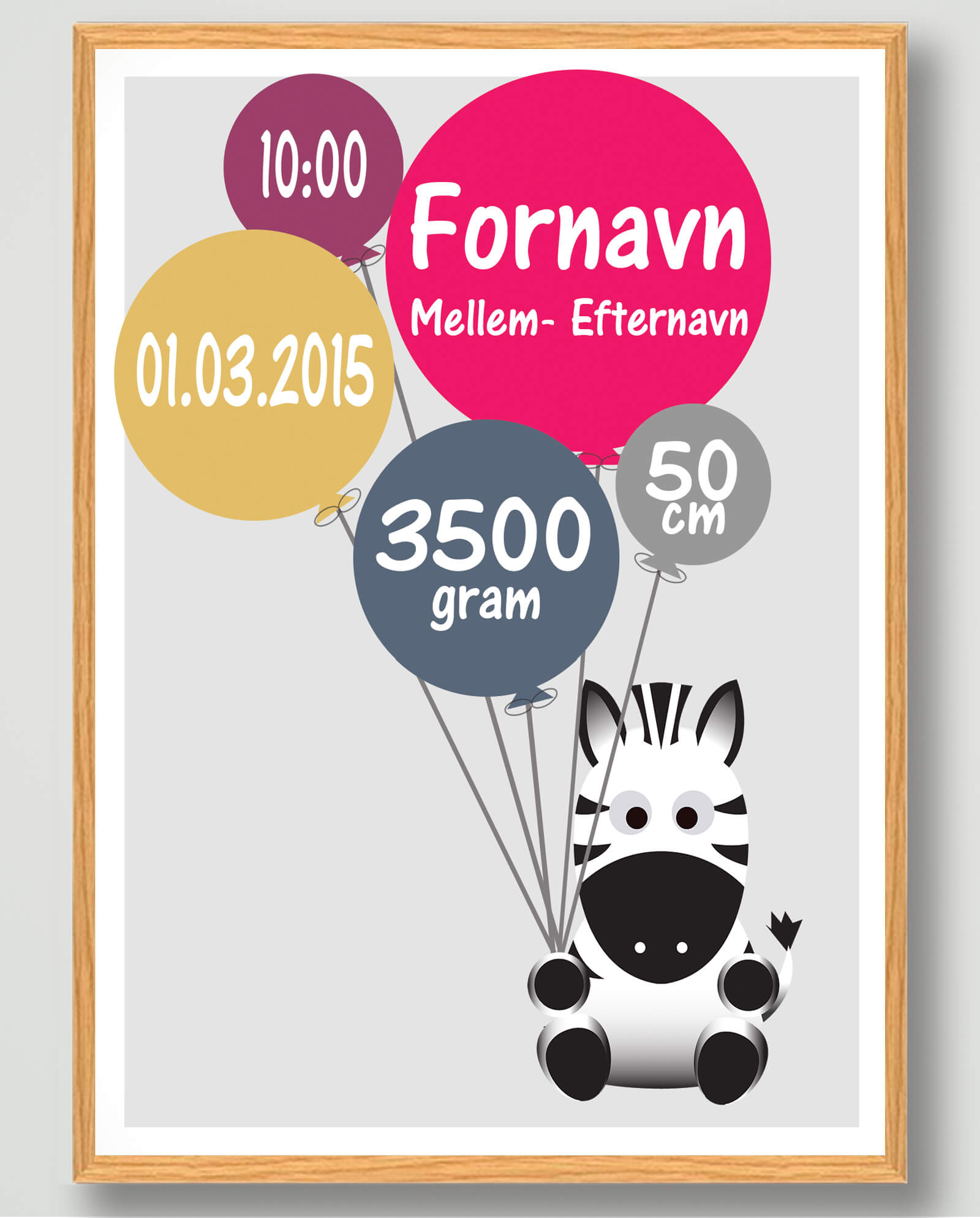 Fødselsplakat med Zebra - Ideel til babyværelset!