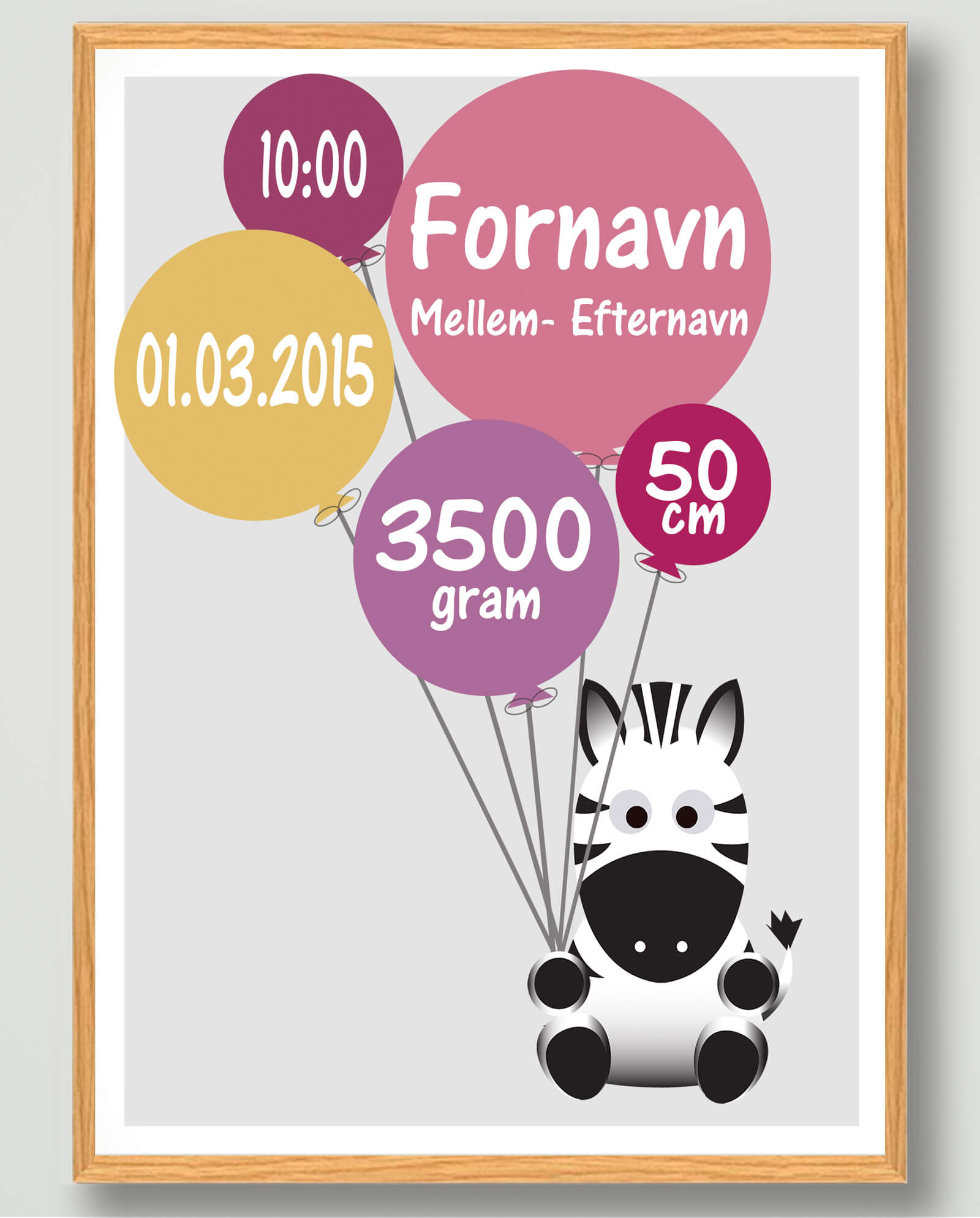 Fødselsplakat med Zebra - Personlig Fødselstavle