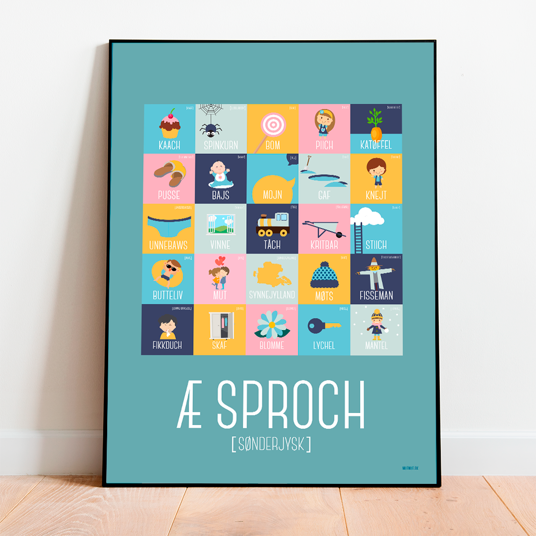 Æ Sproch Plakat i Grønblå – Lær Sønderjyske Glose!
