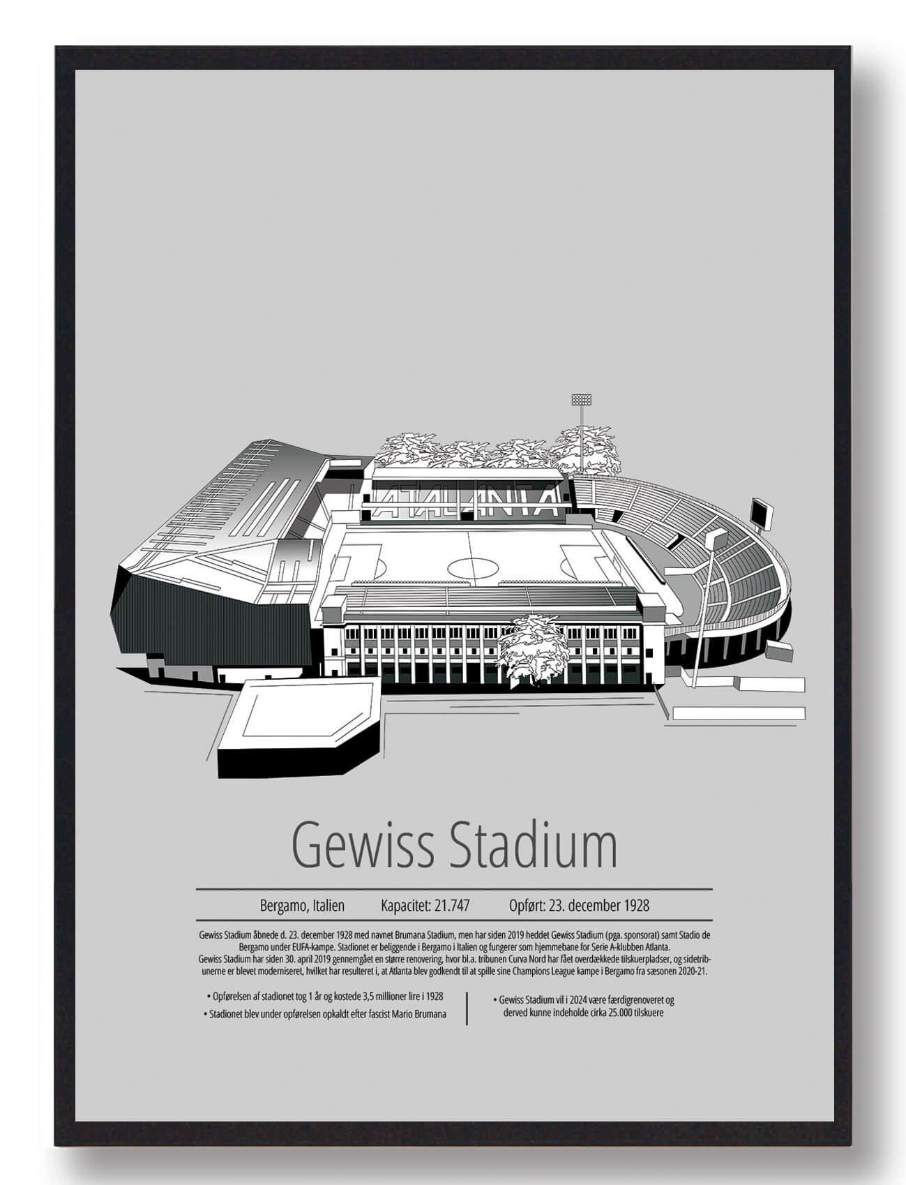 Atalanta - Plakat fra Gewiss Stadion i Grå