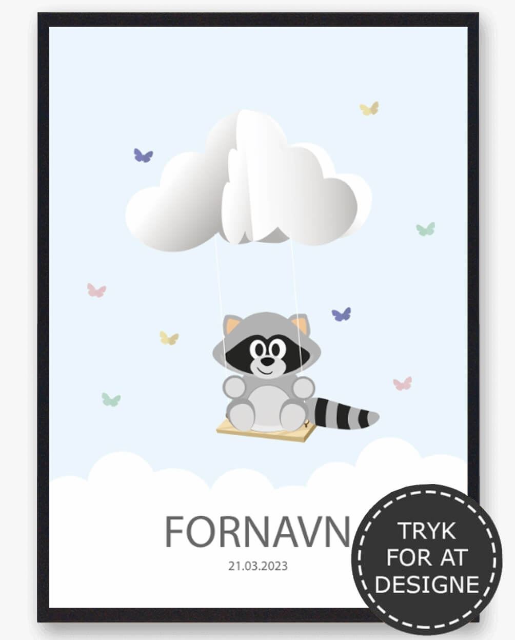 Navnetavle Vaskebjørn - Personlig Plakat til Børn
