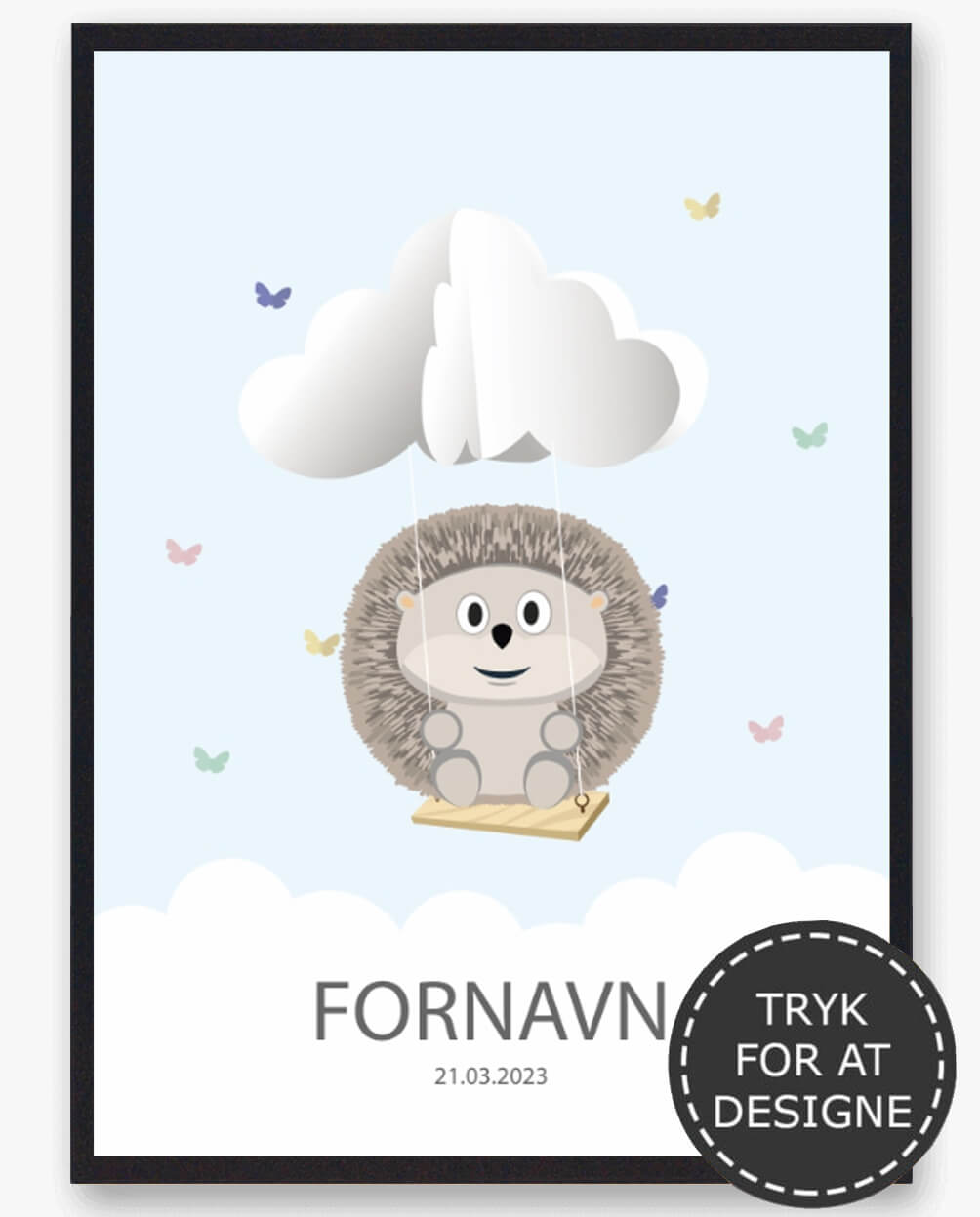 Navnetavle Pindsvin - Personlig Plakat til Børn