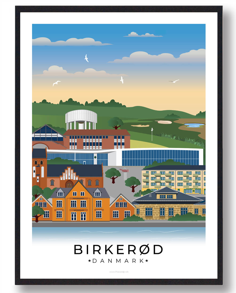 Birkerød byplakat med hvid kant – hyldest til byen
