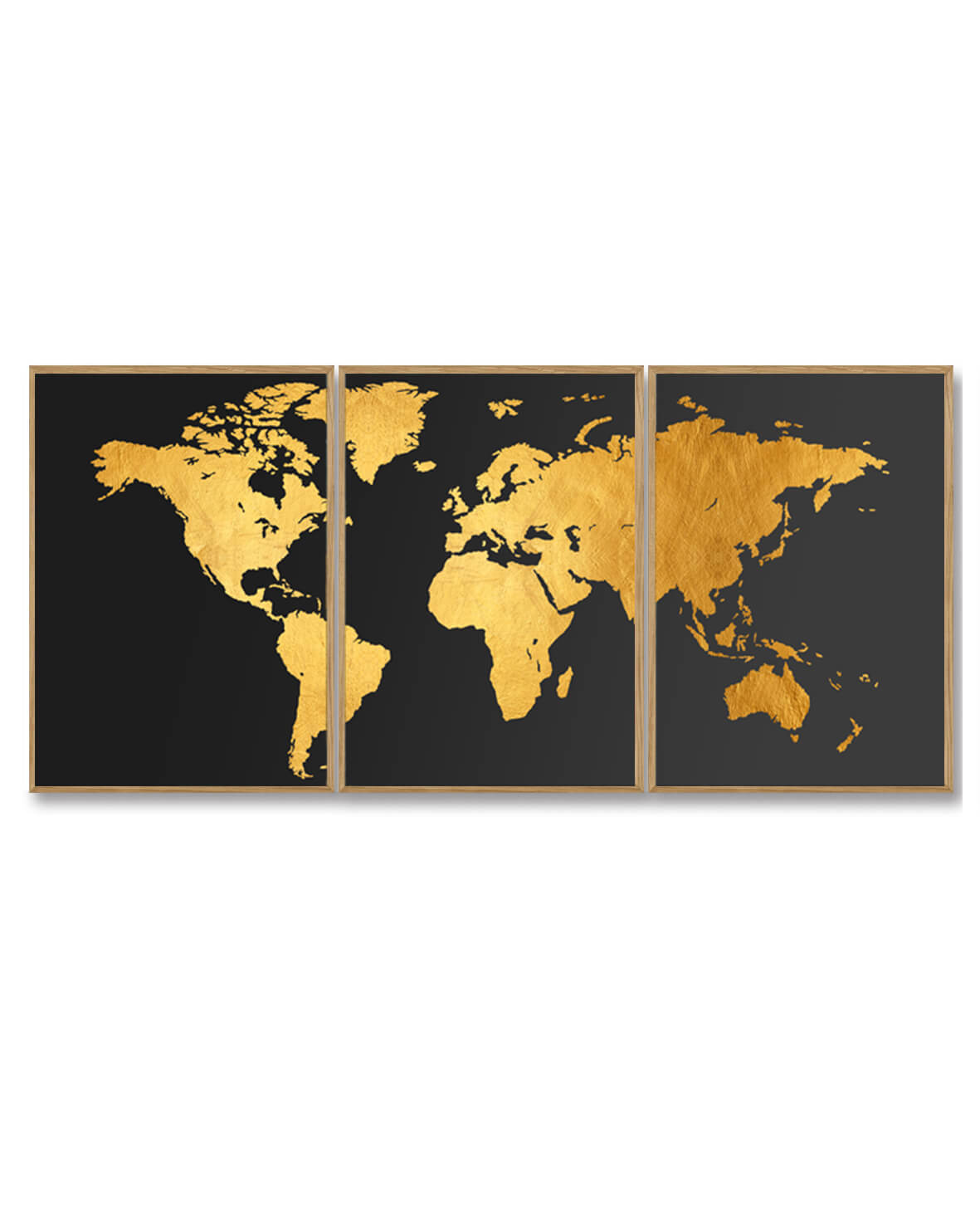 Verdenskortet sort - 3 delt kort