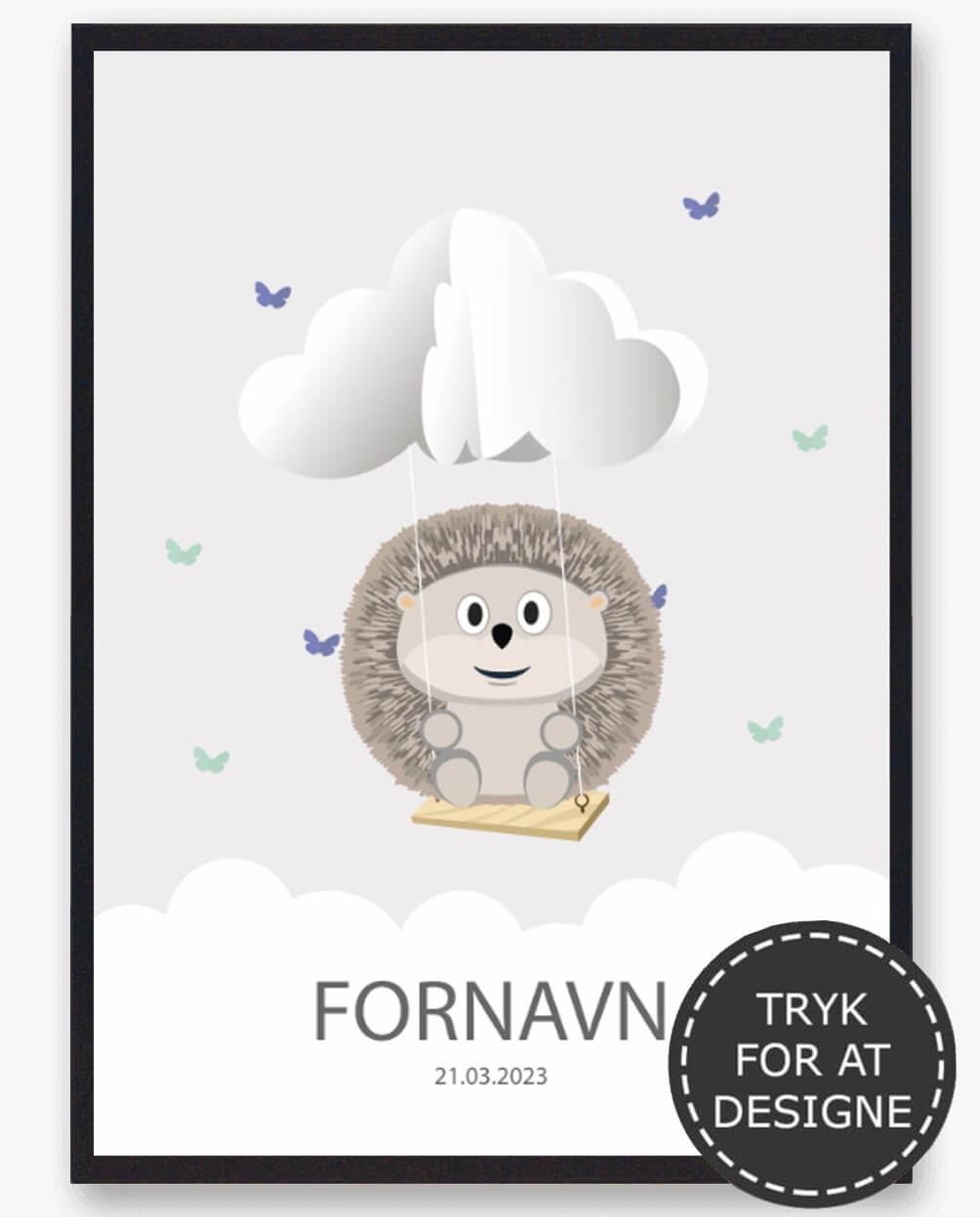 Navnetavle Pindsvin - Personlig Plakat til Børn