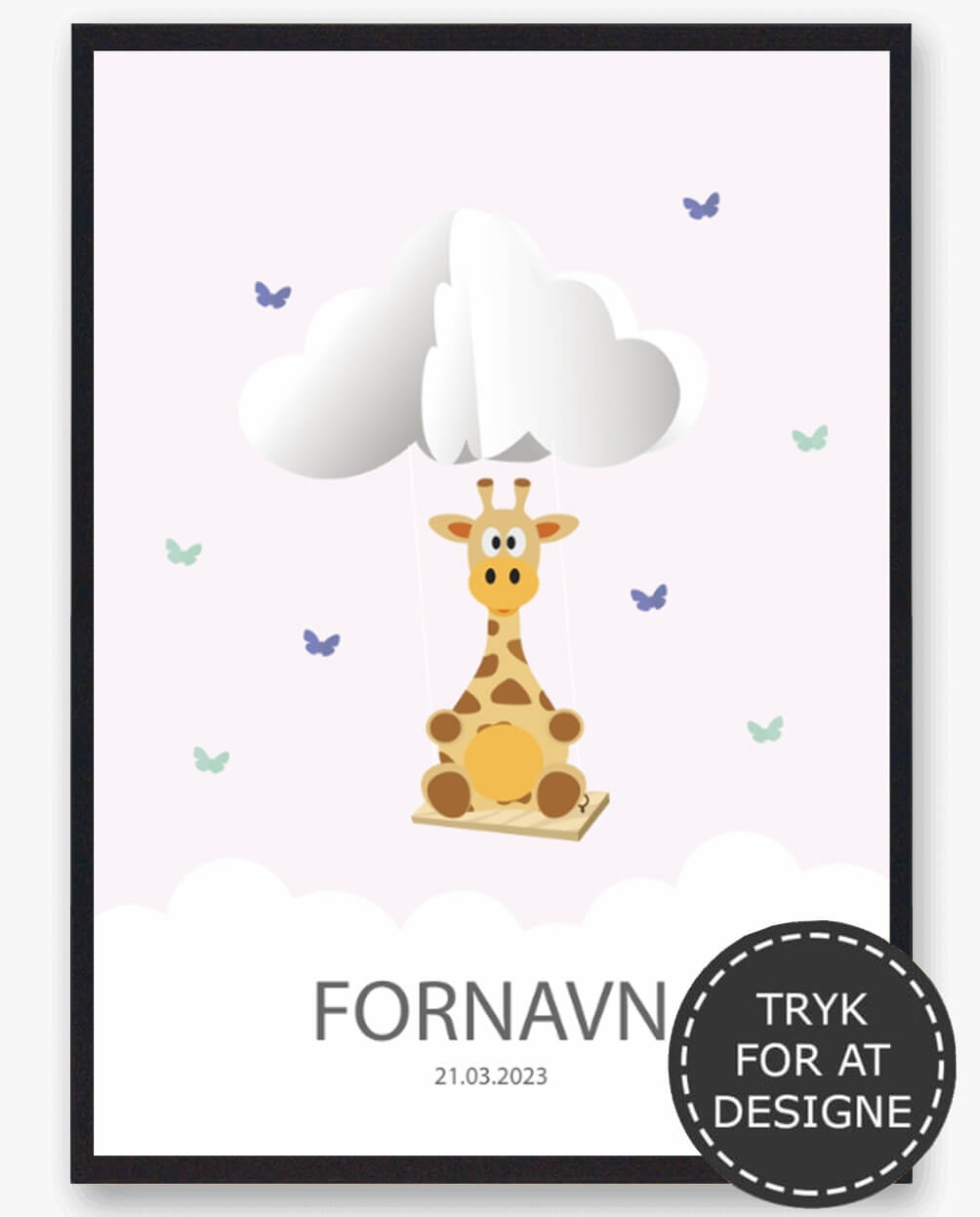 Navnetavle Giraf - Plakat til Børneværelset