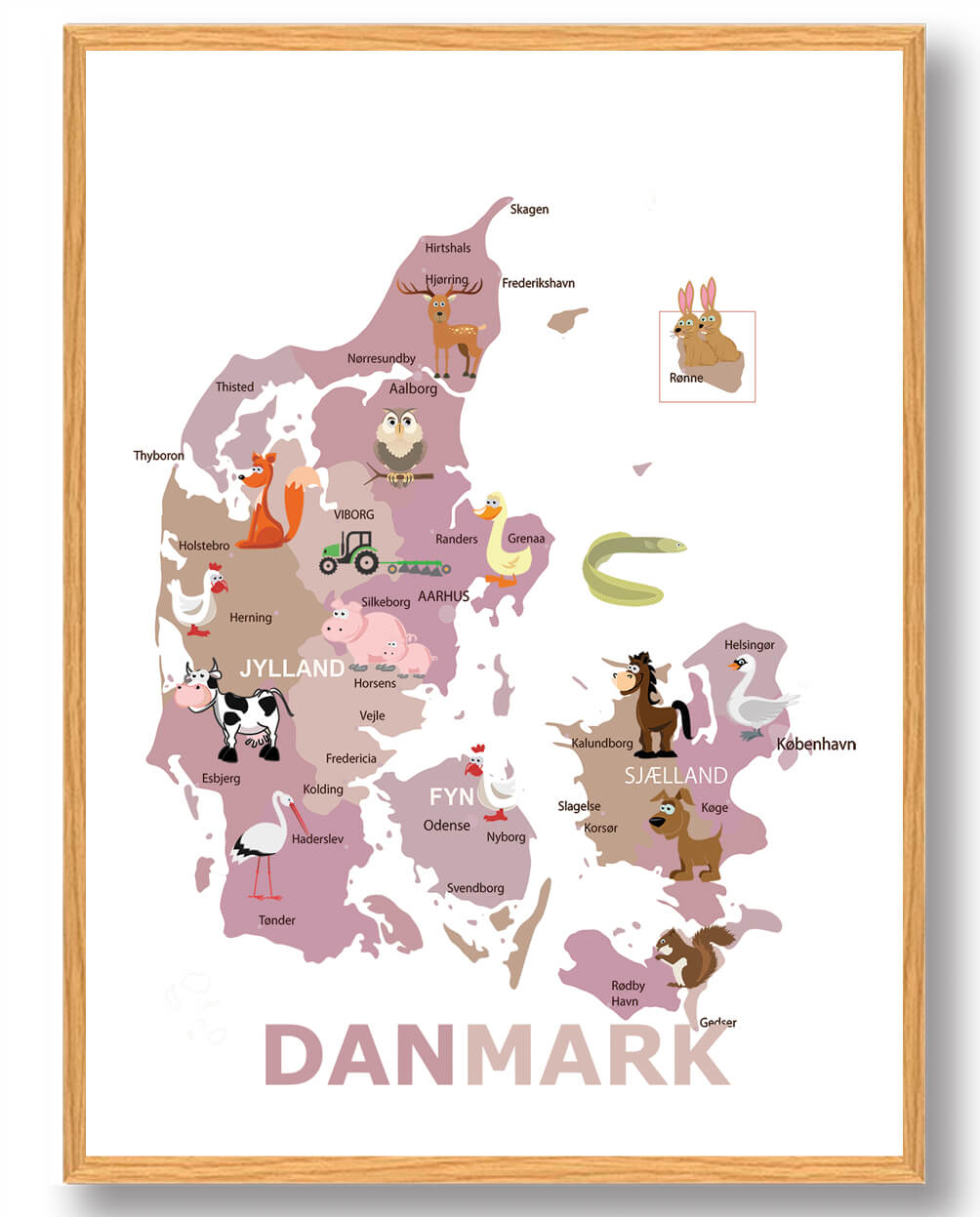 Danmarkskort til børn - Plakat til børneværelset