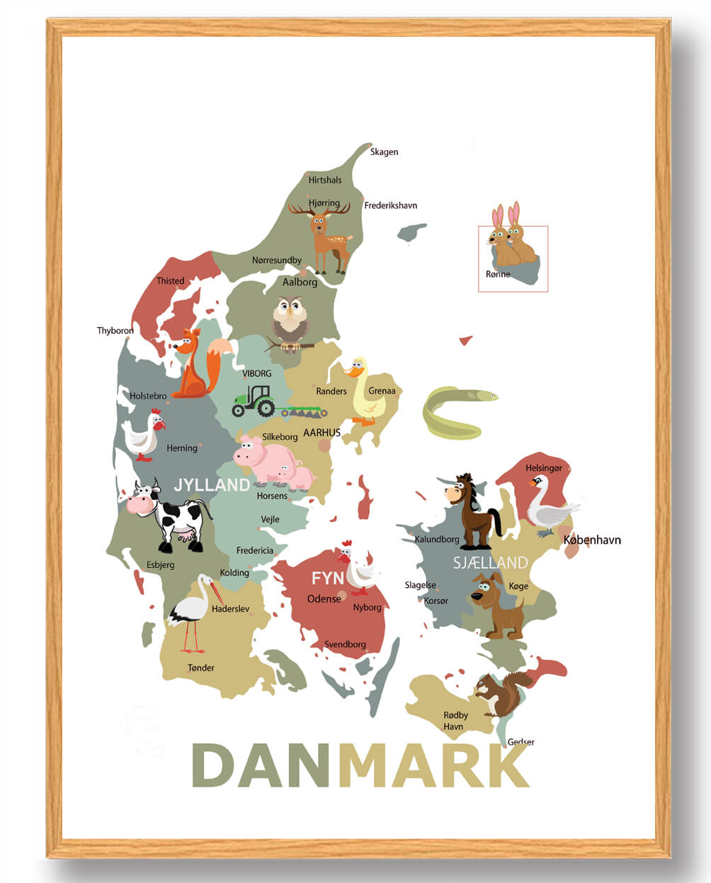 Danmarkskort til børn – Plakat til børneværelset