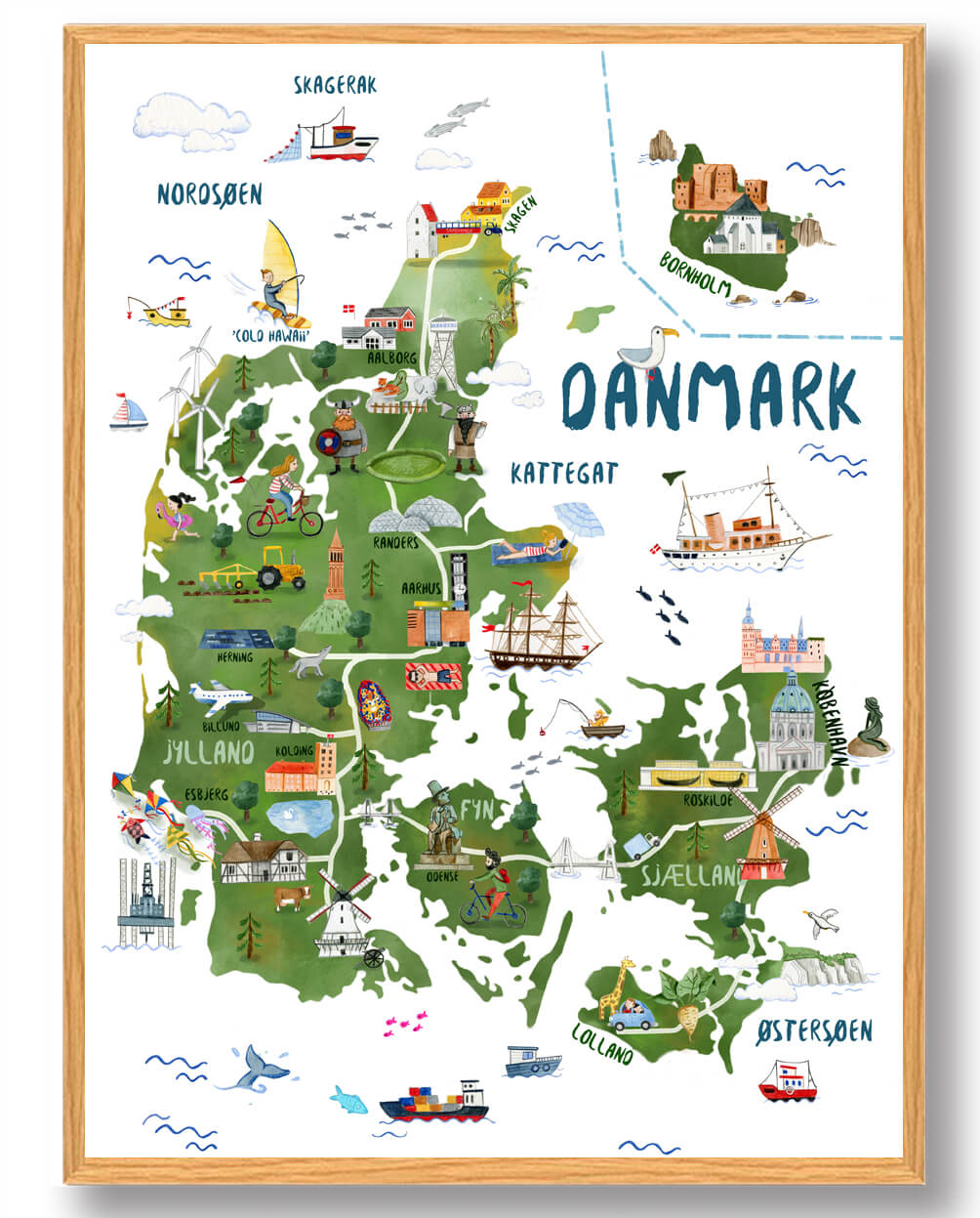 Håndtegnet Danmarkskort Plakat til Børn – Udforsk Naturen!