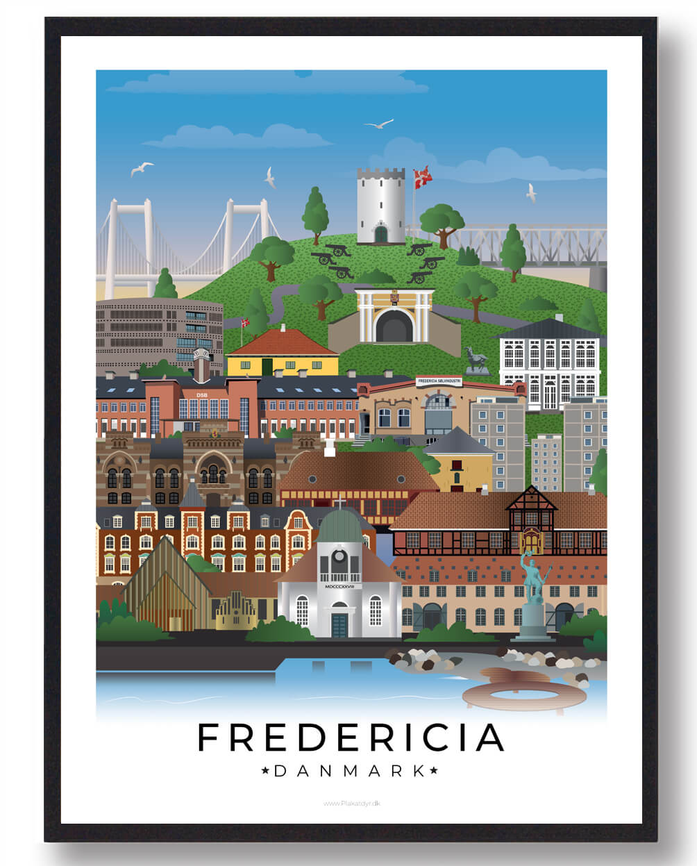Fredericia Byplakat med Hvid Kant – Unik Kunst til Dit Hjem
