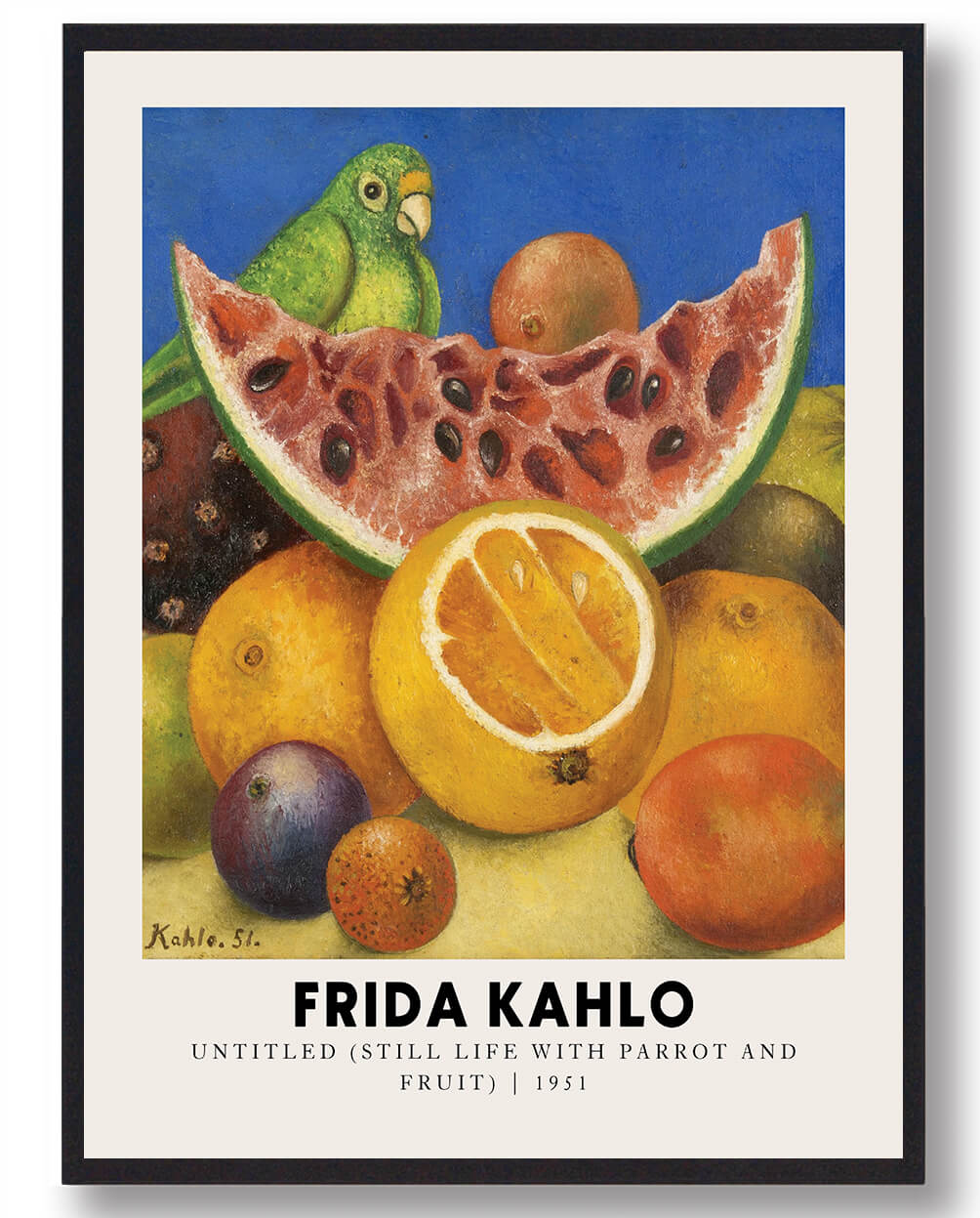 Frida Kahlo - Papegøje og Frugt Plakat Kunsttryk