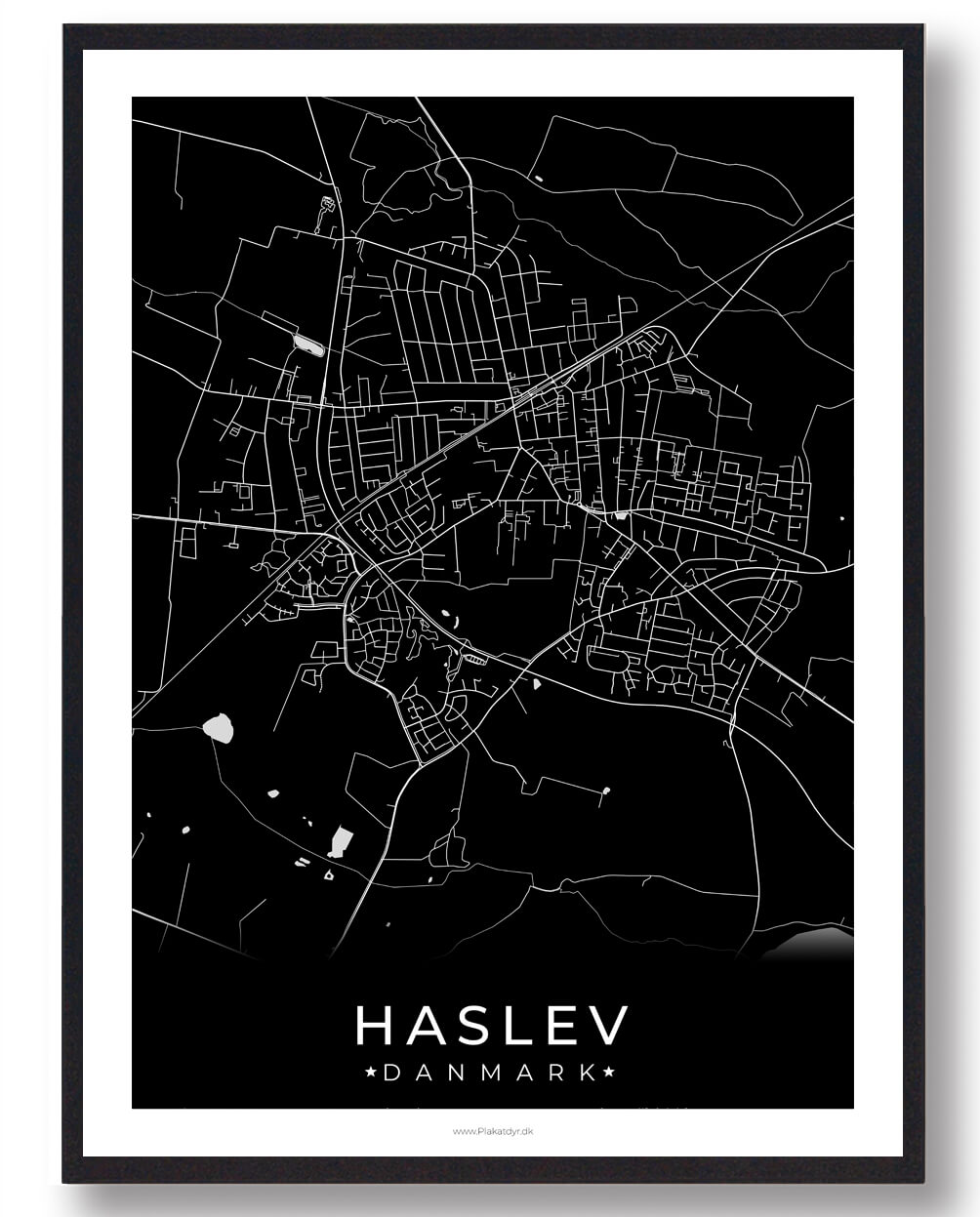 Haslev By Plakat - Sort fra Plakatdyr.dk