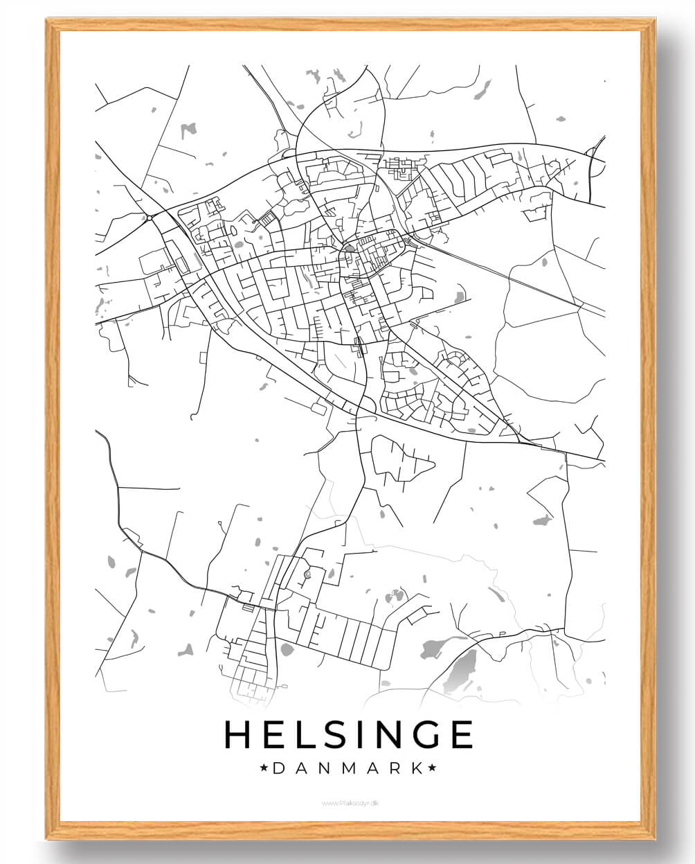 Helsinge By Plakat - Hvid til Dit Hjem