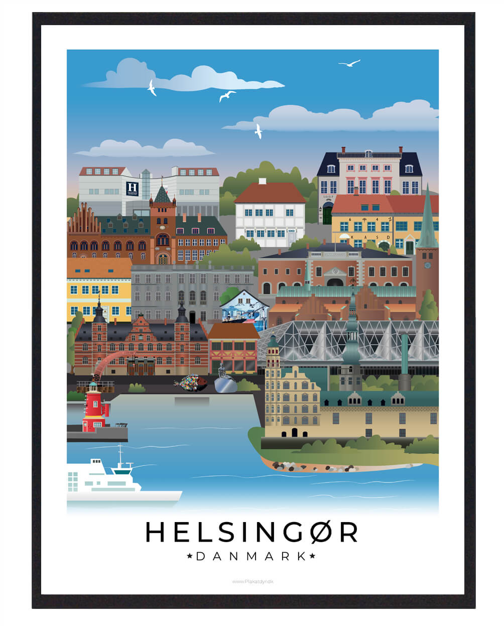 Helsingør byplakat med hvid kant