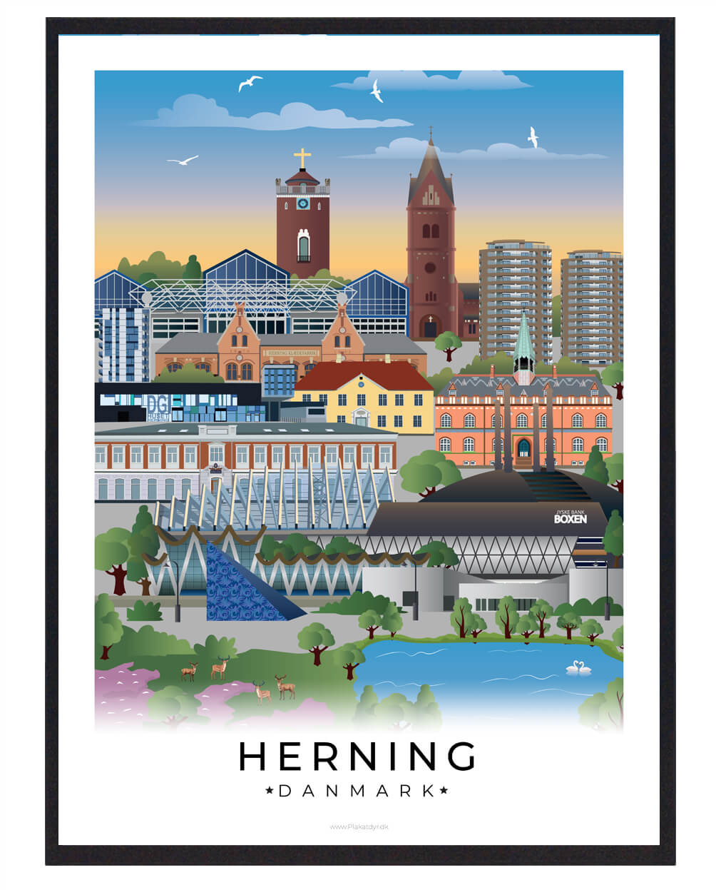 Herning byplakat med hvid kant - kunst til hjemmet
