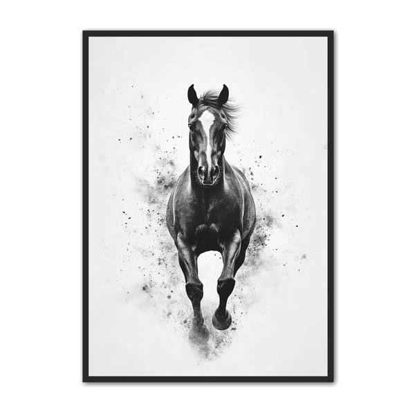 Sort Hest i Fuld Galop – Plakat til Hesteelskere
