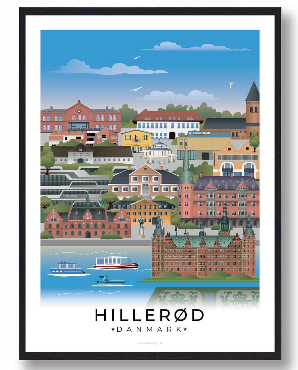 Hillerød byplakat med hvid kant