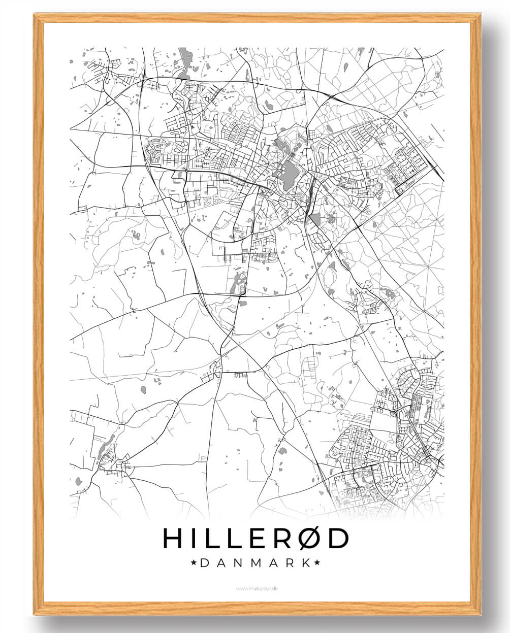 Hillerød by plakat - hvid til salg hos Plakatdyr.dk