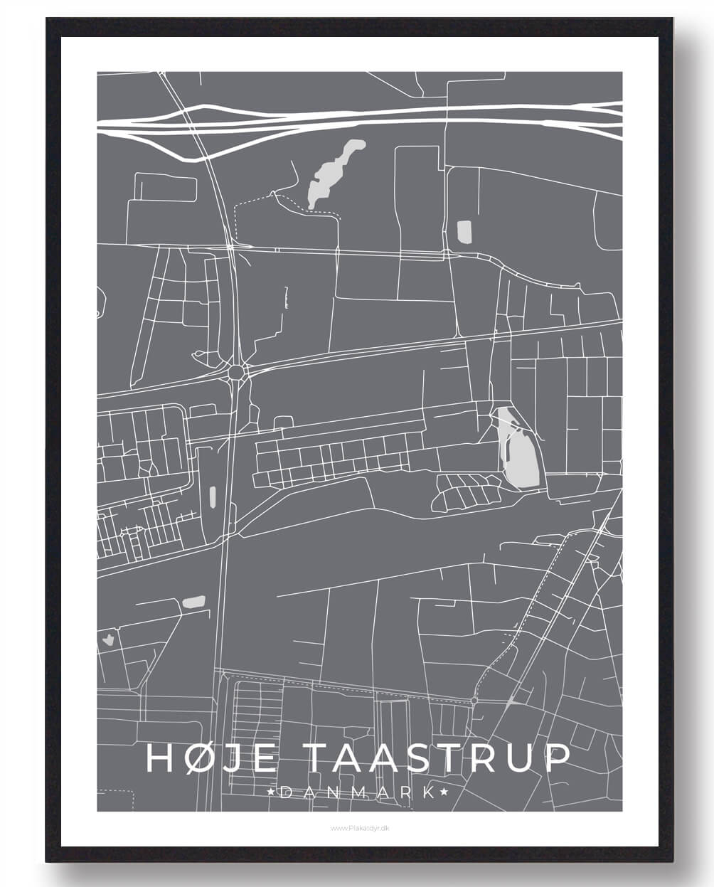 Høje-Taastrup By Plakat - Grå Design til Dit Hjem