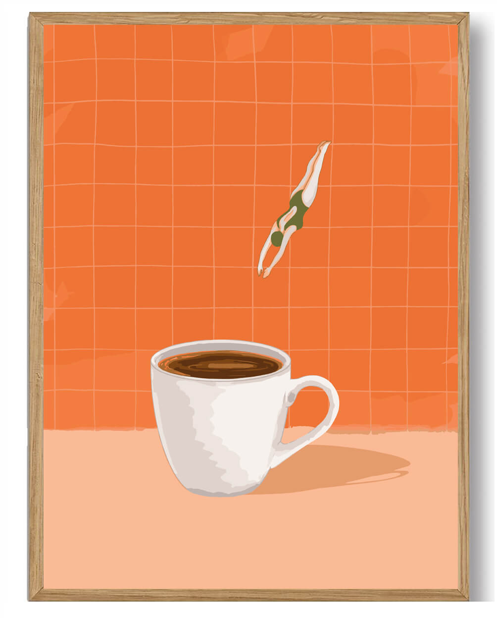 Hopper i kaffen - humoristisk kaffeplakat til køkkenet