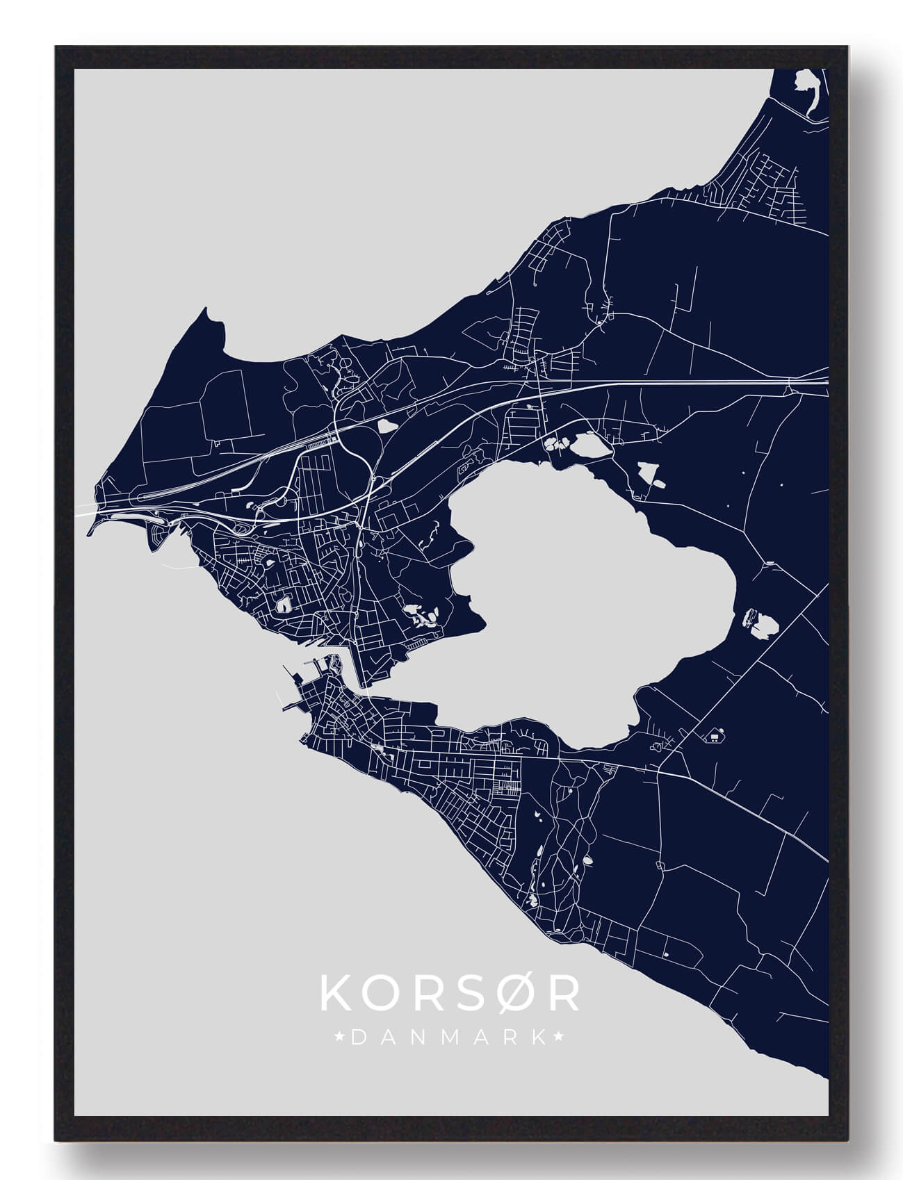 Korsør plakat - moderne mørkeblå vægkunst