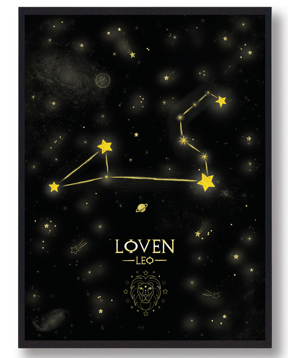 Stjernebillede Løven - Håndtegnet Plakat i Sort