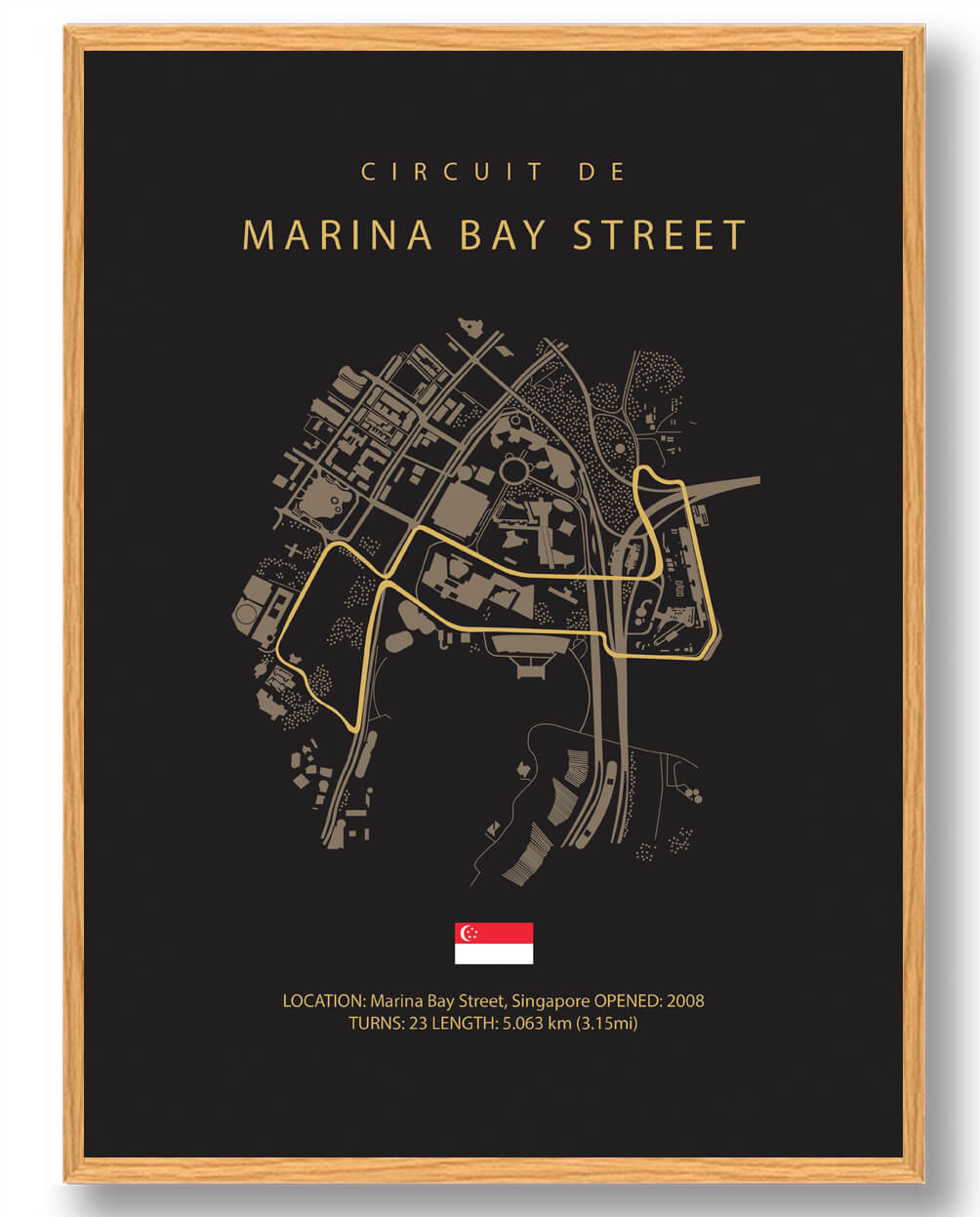 Marina Bay Street Circuit – Formel 1 Plakat i Mørke Toner