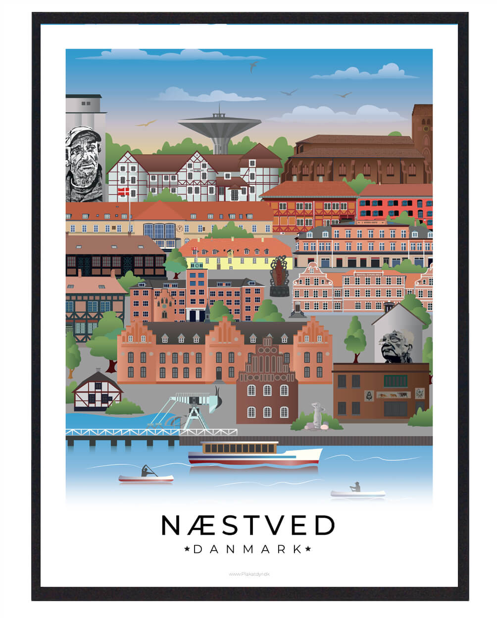 Næstved byplakat med hvid kant