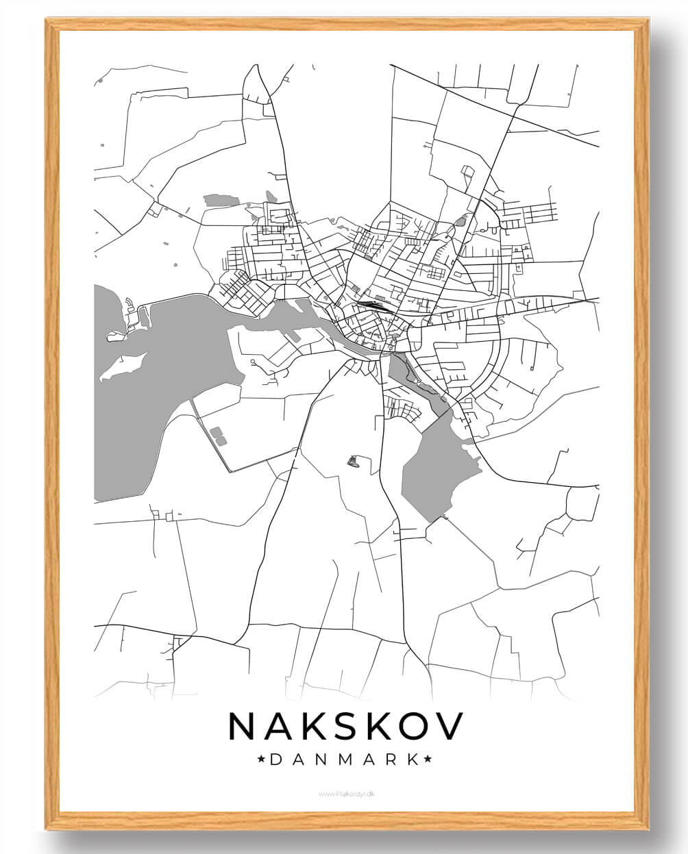 Nakskov By Plakat - Hvid til dit hjem