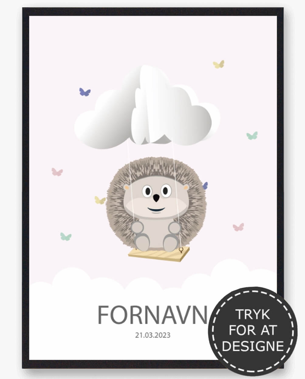 Navnetavle Pindsvin - personlig plakat til børn