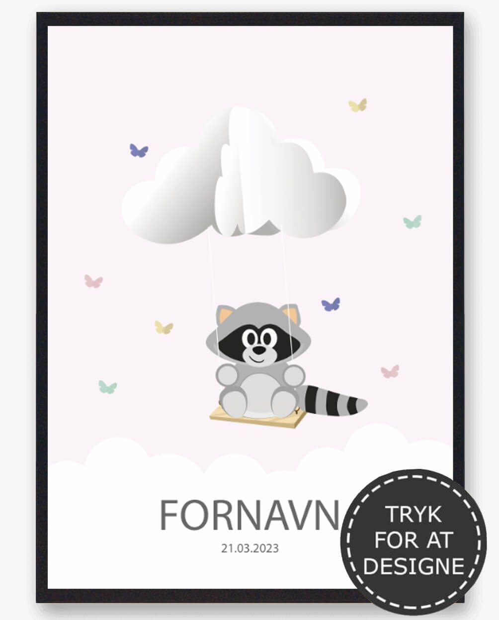 Navnetavle Vaskebjørn – Personlig Plakat til Børn