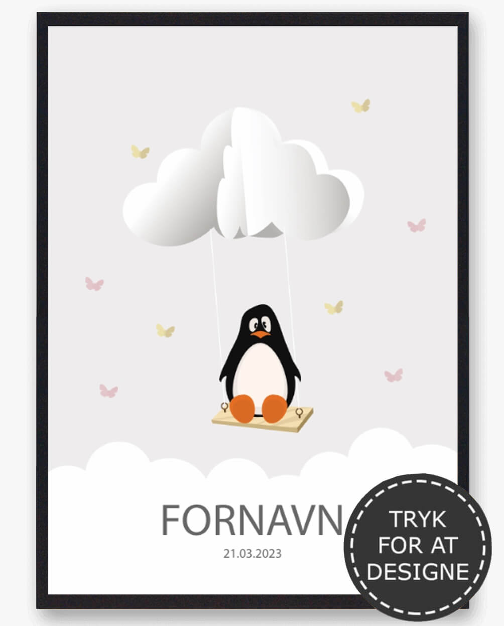 Navnetavle Plakat med Pingvin - Sødt Design til Børn