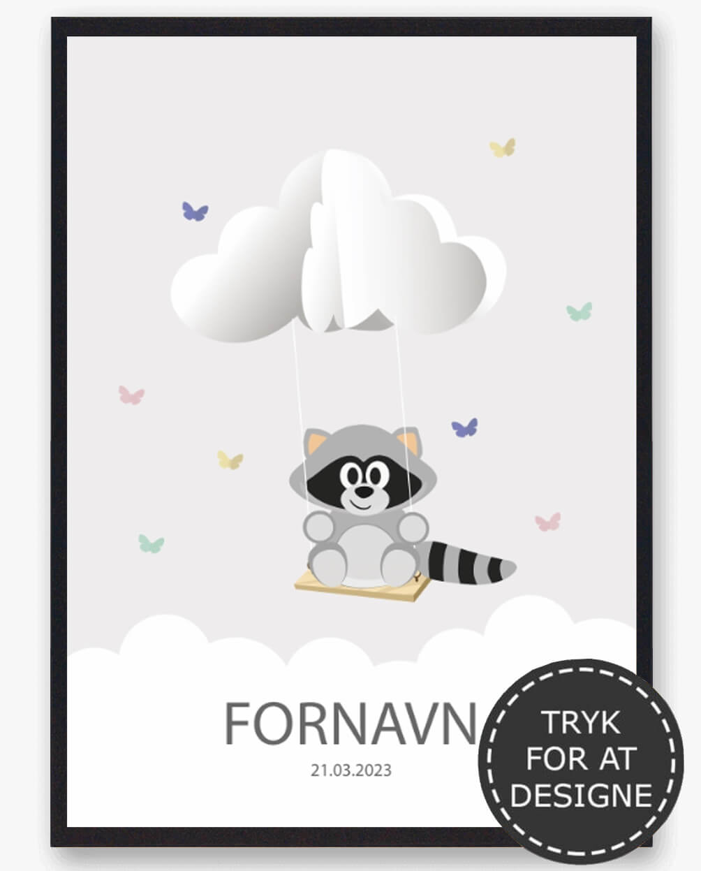 Navnetavle Vaskebjørn - Personlig Plakat til Børn