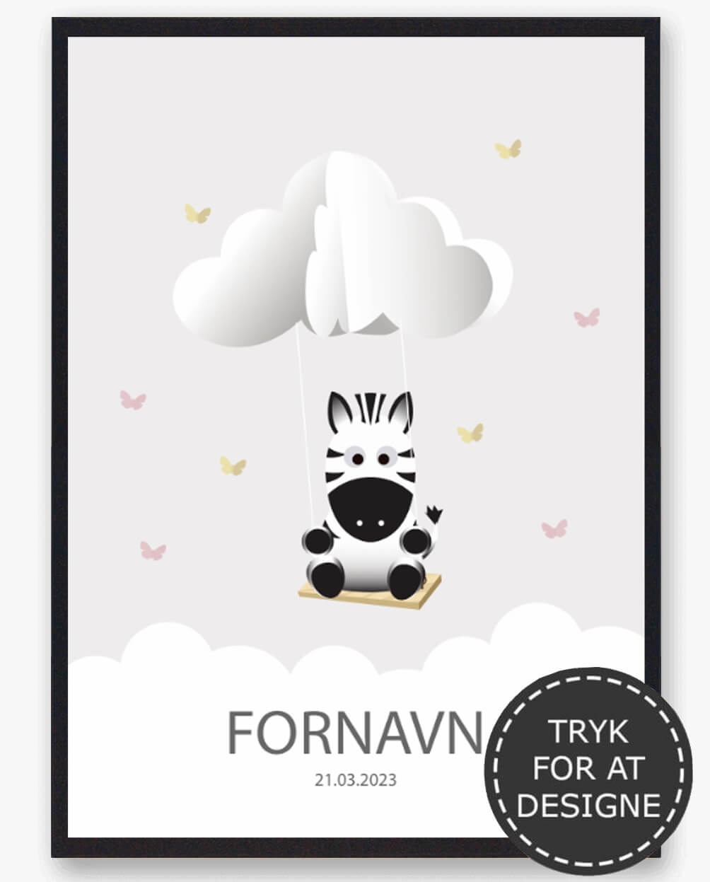 Zebra Navnetavle Plakat - Perfekt til børneværelset!