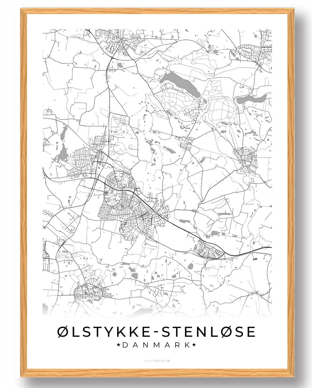 Ølstykke-Stenløse byplakat – hvid design til hjemmet