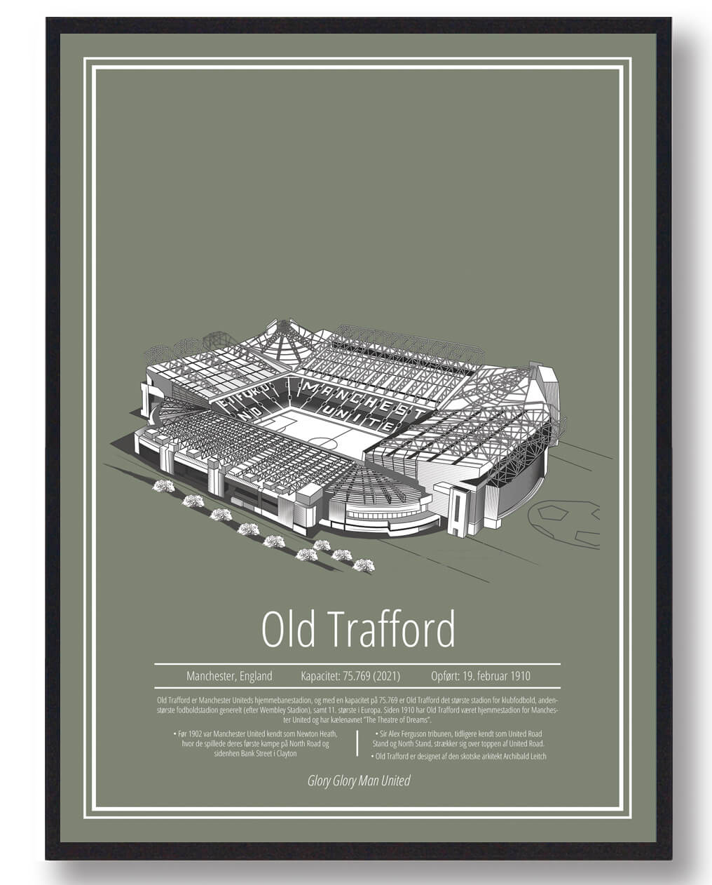 Old Trafford - Manchester United Stadion Plakat i Grøn