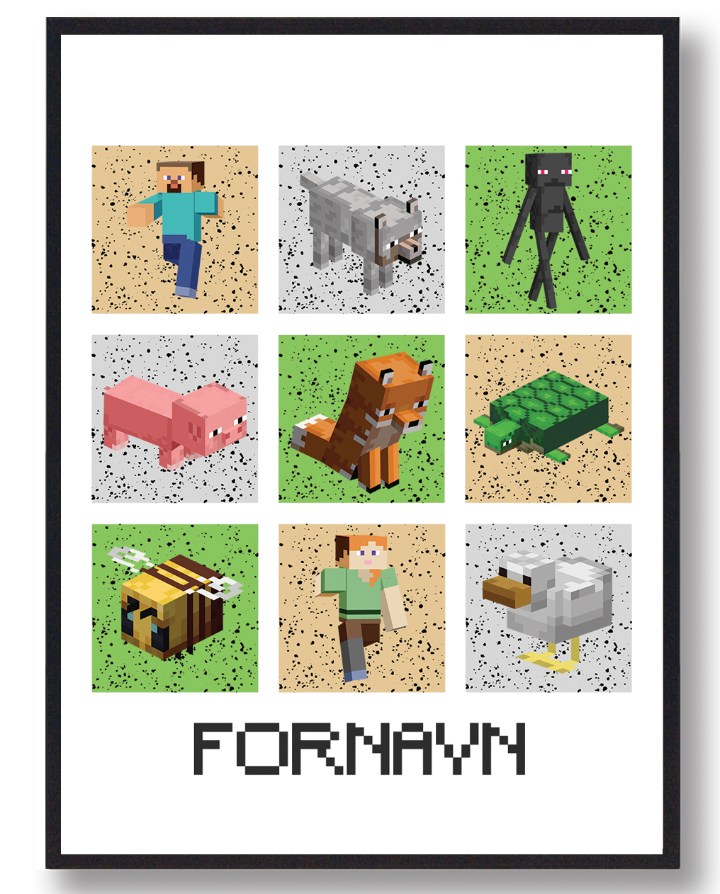 Minecraft Gamerplakater med Navn - Grå, Gul, Grøn