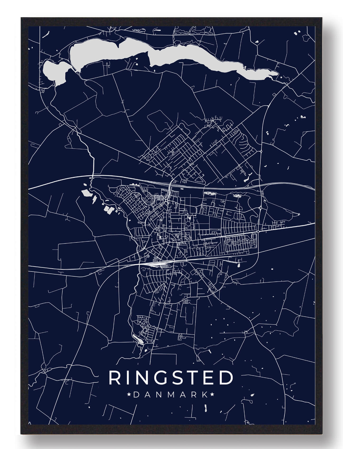 Ringsted Plakat - Mørkeblå Bykort til Dit Hjem