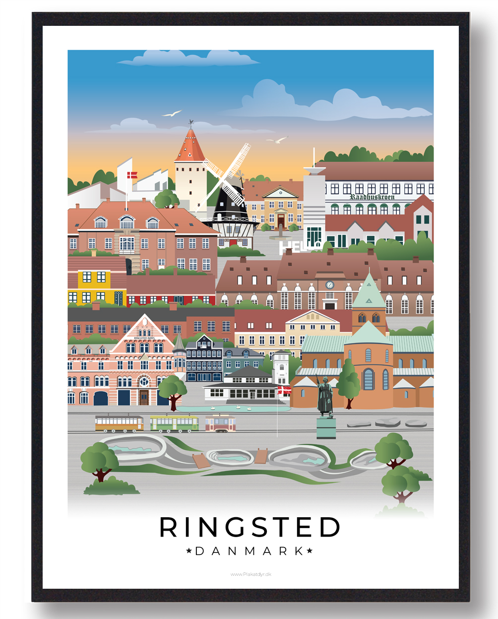 Ringsted byplakat med hvid kant - perfekt til indretning!