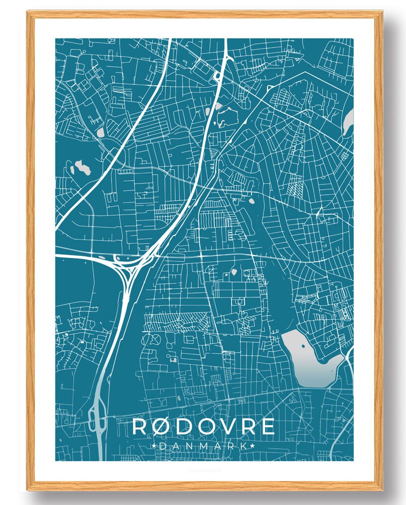 Rødovre By Plakat - Blå til Fantastisk Pris!