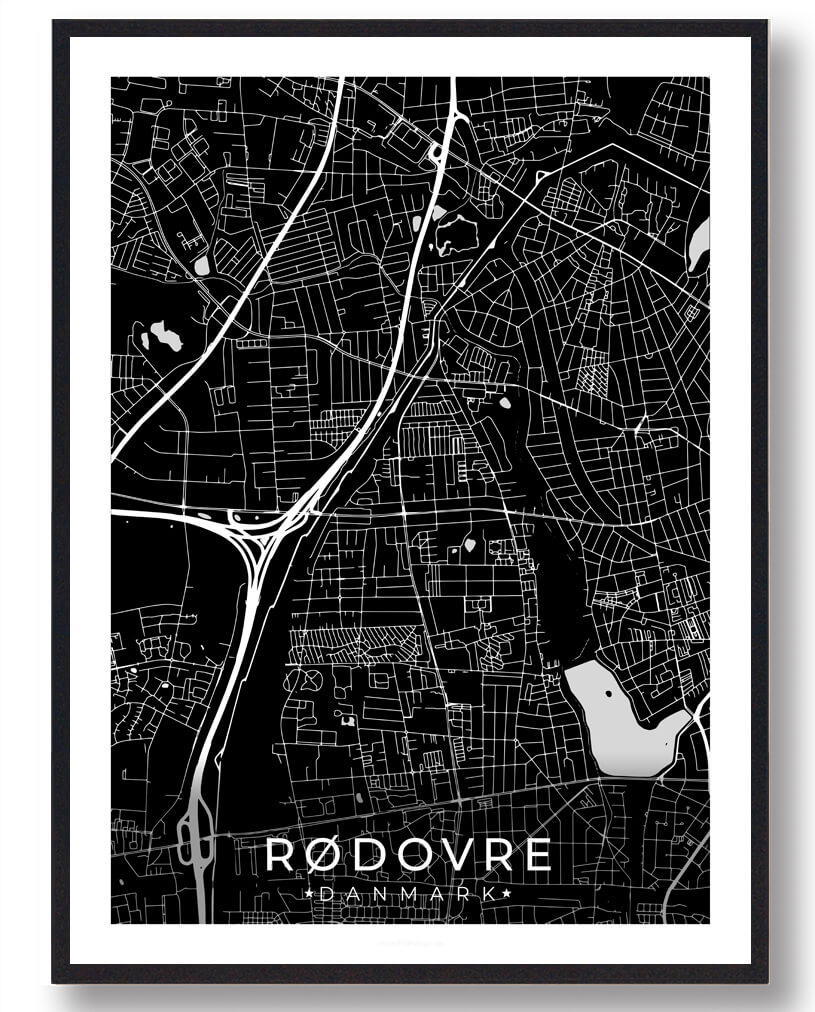 Rødovre By Plakat - Sort Design til Dit Hjem