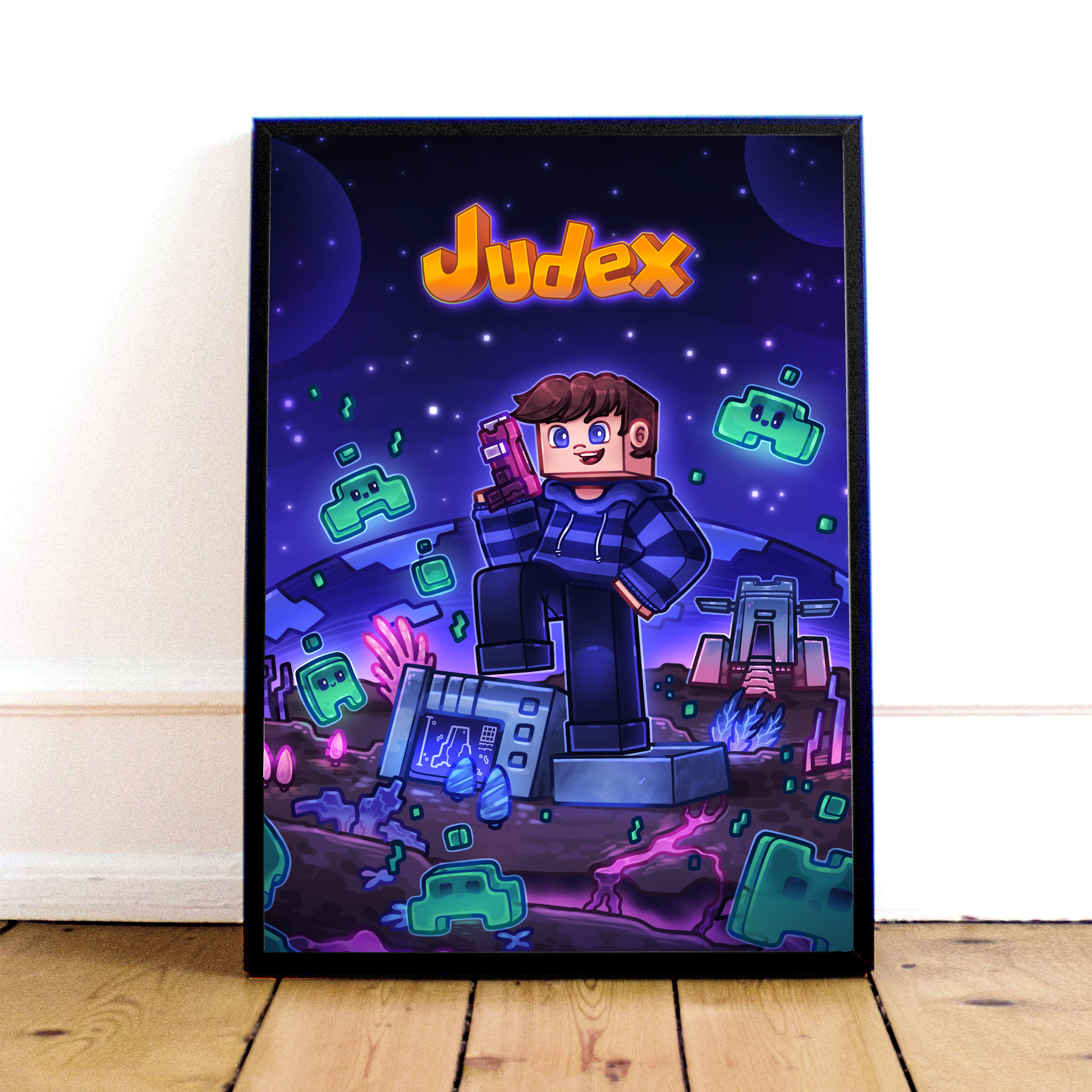 Judex Minecraft Vægkunst Plakat - Episk Rumrejse!
