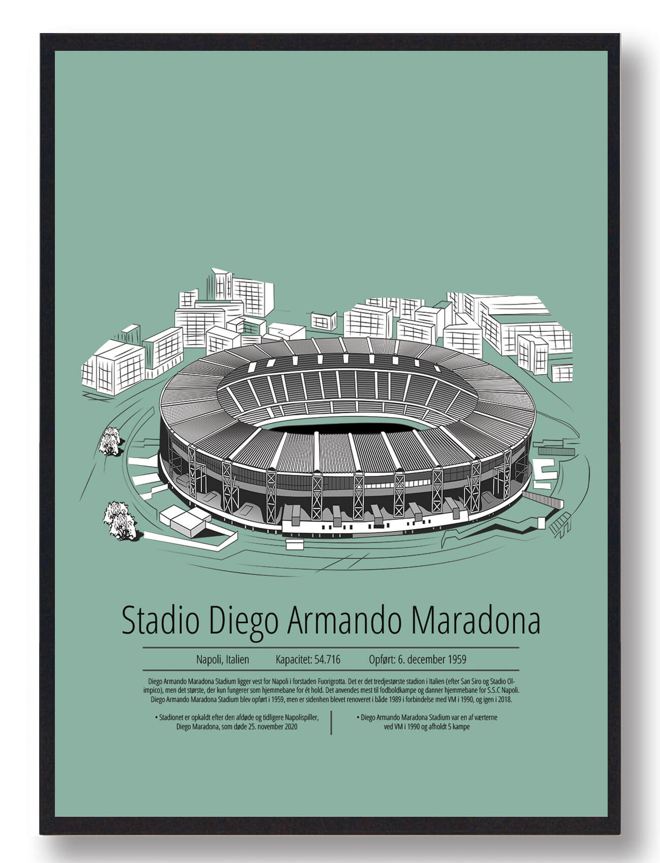 Napoli Stadion Plakat - Stadio San Paolo Mintgrøn