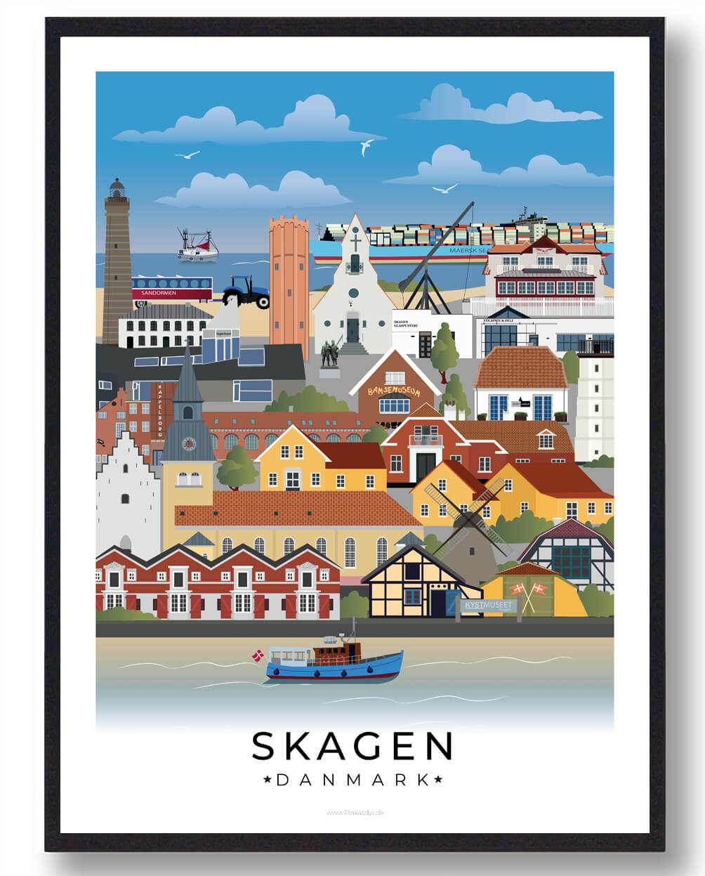 Skagen byplakat med hvid kant - Hyldest til byens lys