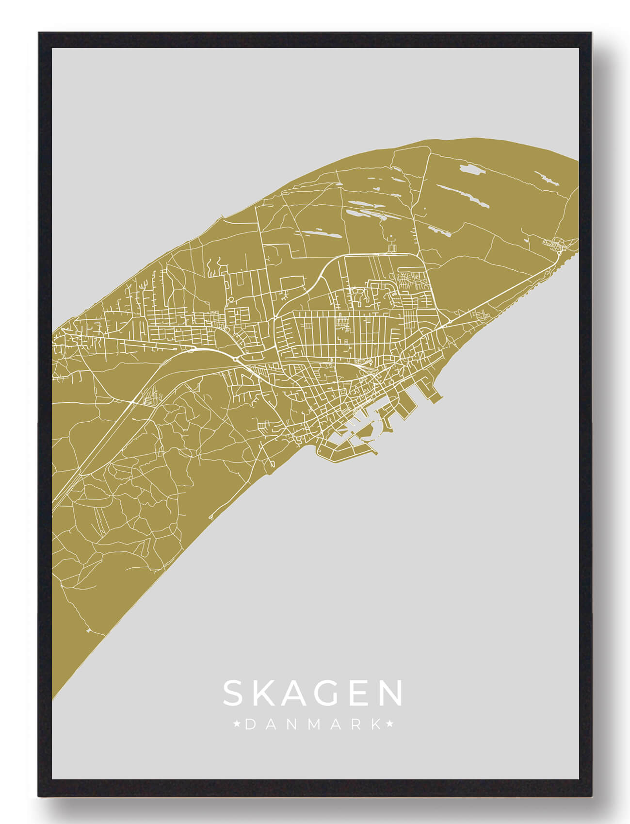 Skagen Plakat - Guld med unik udsigt til byen
